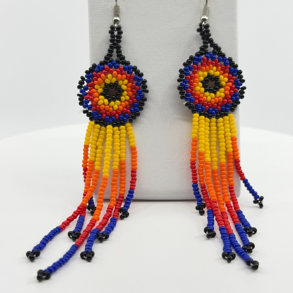 Y2K Native Style Beaded Fringe Earrings Statement Boho Festival Jewelry Colorful